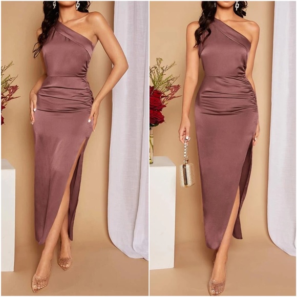 Luxe One Shoulder Satin Formal Evening party Dress - Picture 2 of 8